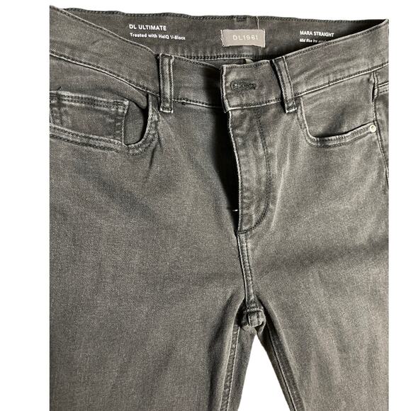 DL1961 Mara Straight Mid-Rise Instasculpt Dark Eclipse Split Hem Jeans Size 27 - Picture 10 of 10
